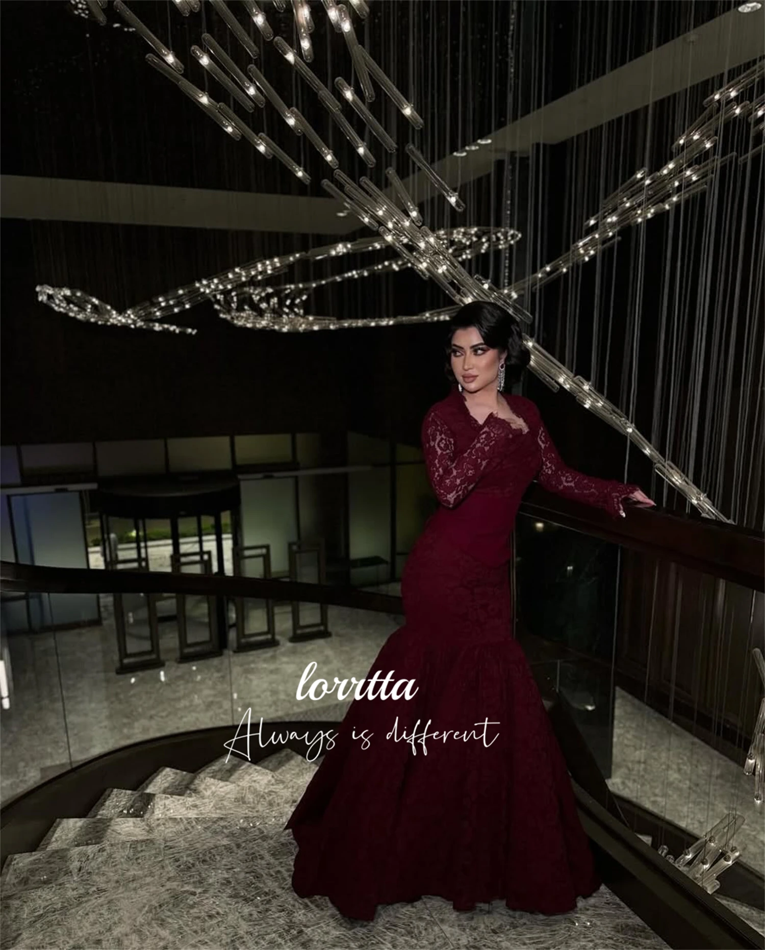 Lorrtta Customized Lace Fabric Wedding Party Dress Bespoke Occasion Dresses for Special Occasions Long Sleeves Evening Dresses