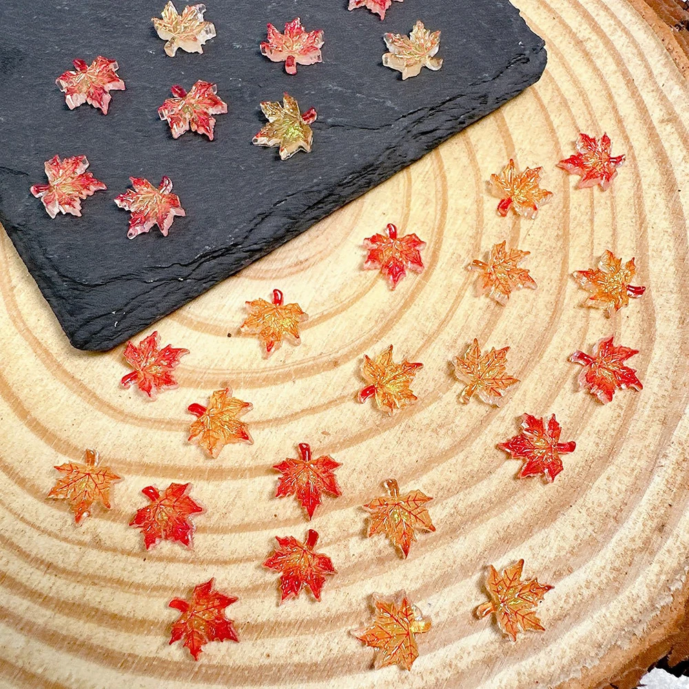 50Pcs Fall Nail Charms and Gems Autumn Maple Leaves Nail Art Charms Resin Rhinestones Flat Back Fall Leaves Manicure Decoration