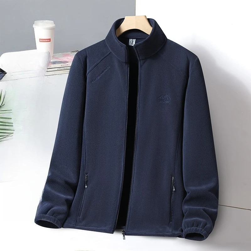 Winter Men's Fleece Zipper Letter Embroidery Jacket Outdoor Windproof Stand Collar Keep Warm Sweatshirt Thickened Travel Coats