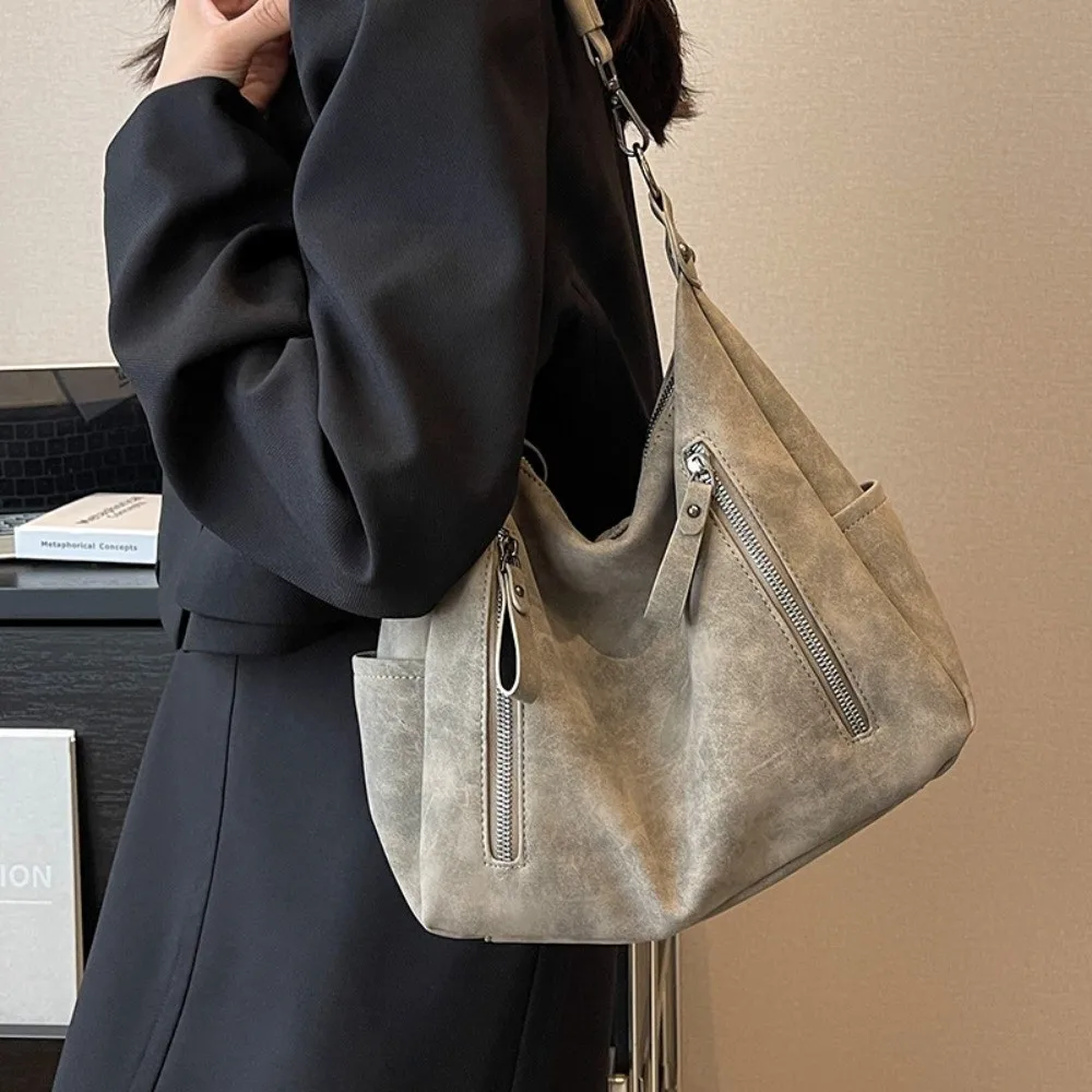 

Creative Frosted PU Leather Shoulder Bags Large Capacity Casual Crossbody Bags Vintage Multifunctional Tote Bag Women