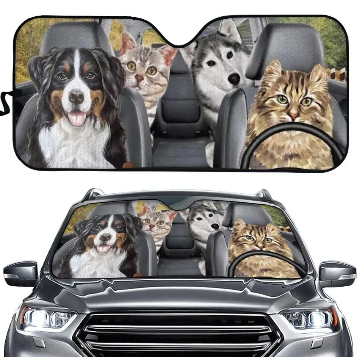 Puppy Pattern Windshield Sun Shade para carro, Proteção UV, Dobrável, Universal, Auto Janela Frontal, Sun Shades, Dur, Nova Moda, Bonito