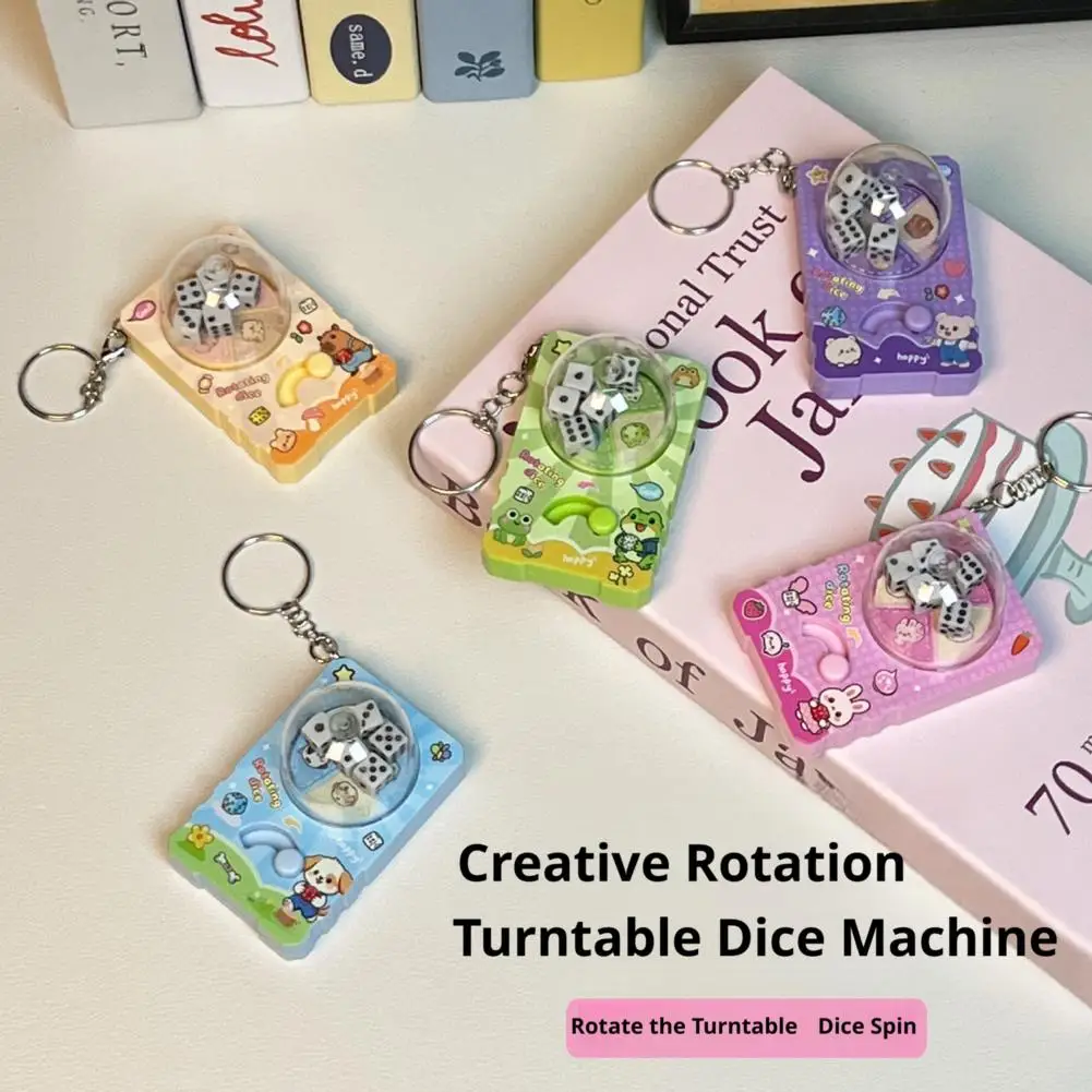 Cute Cartoon Rotating Dice Game Keychain Stress Relief Toy Manual Spin Mini Dice Machine Backpack Key Party Game Toy