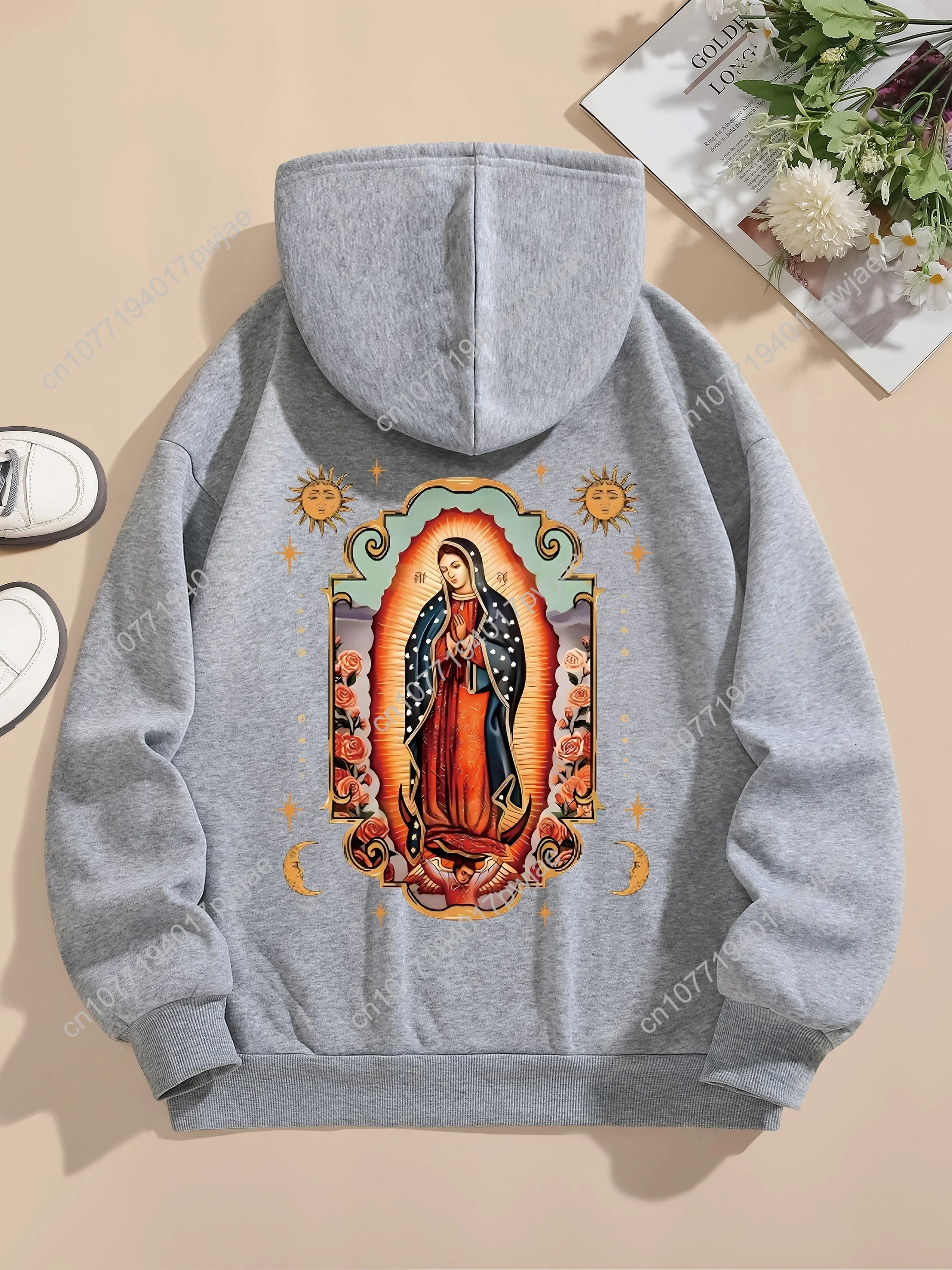 Толстовка с графическим принтом, повседневная толстовка с капюшоном на шнурке на зиму и осень, женская одежда