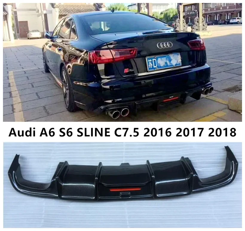 

Rear Bumper Diffuser For Audi A6 S6 SLINE C7 2016 2017 2018 Trunk Door Lip Spoiler Real Carbon Fiber (With LED Light )