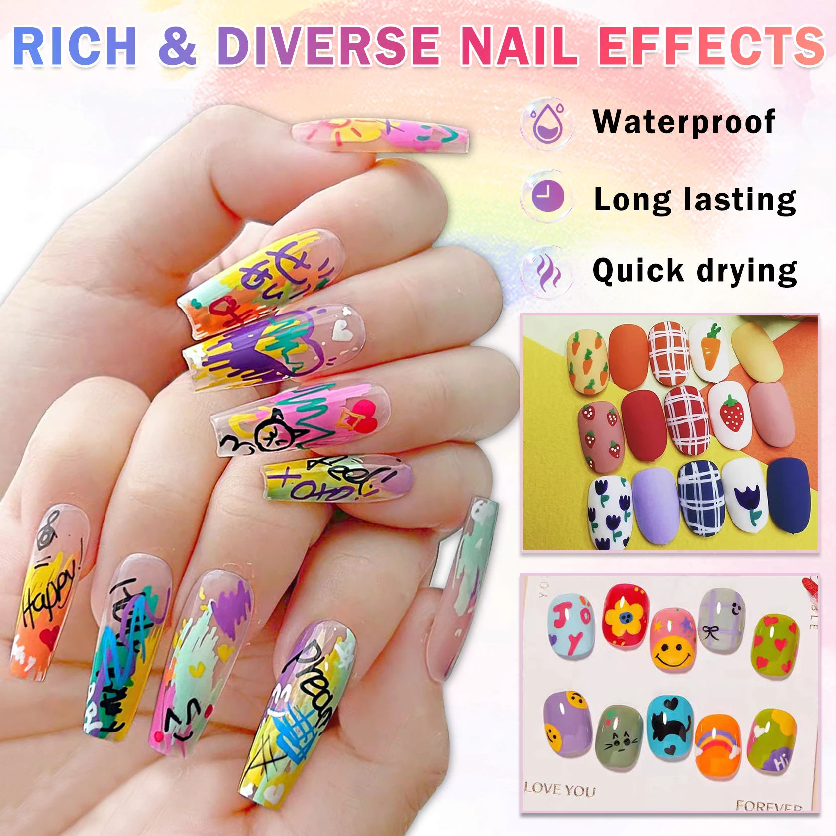 24 Colors Quick Dry Nail Art Painting Pens Set Long-Lasting Waterproof No Fading 3D Painting Dotting Liner Pen Nail Polish Pens