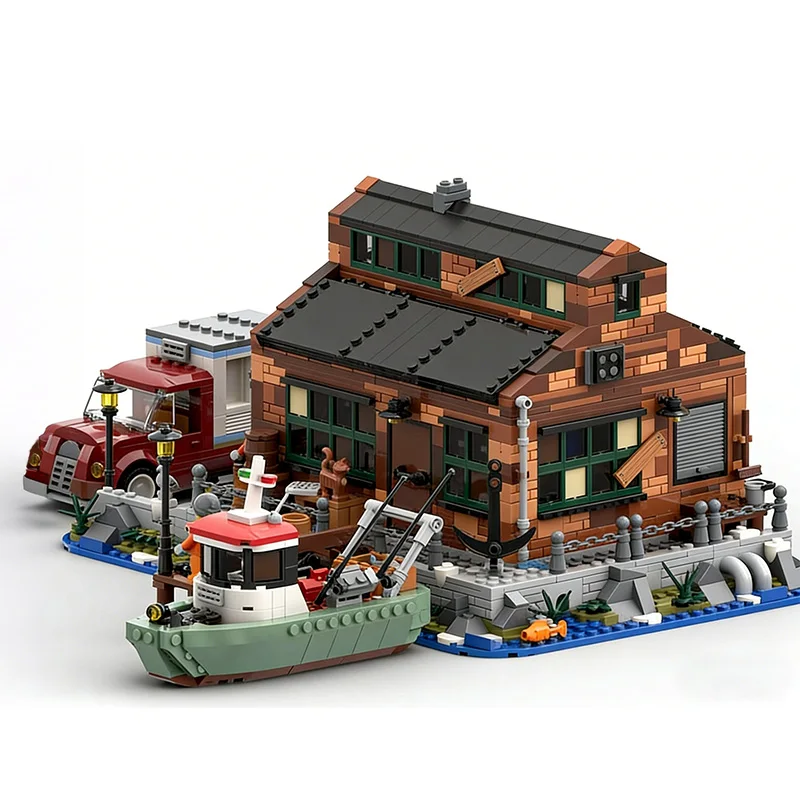 2014 PCS Urban Sustainable Fishing Company MOC Customize Modular Building Block Brick Simple Popular DIY Boys Festival Toy Gift