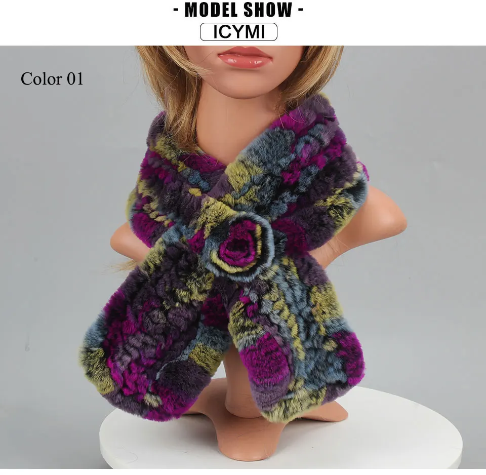 Frauen Stricken Echt Rex Kaninchen Pelz Schal Dame Fashion Floral Rex Kaninchen Pelz Schalldämpfer Heißer Winter Warme Natürliche Pelz Schals neue Stil – Detail 3