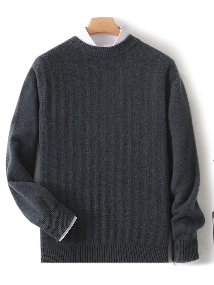 Pull en cachemire à col rond pour hommes, pull à manches longues, haut en tricot zigzag, vêtements décontractés intelligents, 100% laine mérinos, automne, hiver