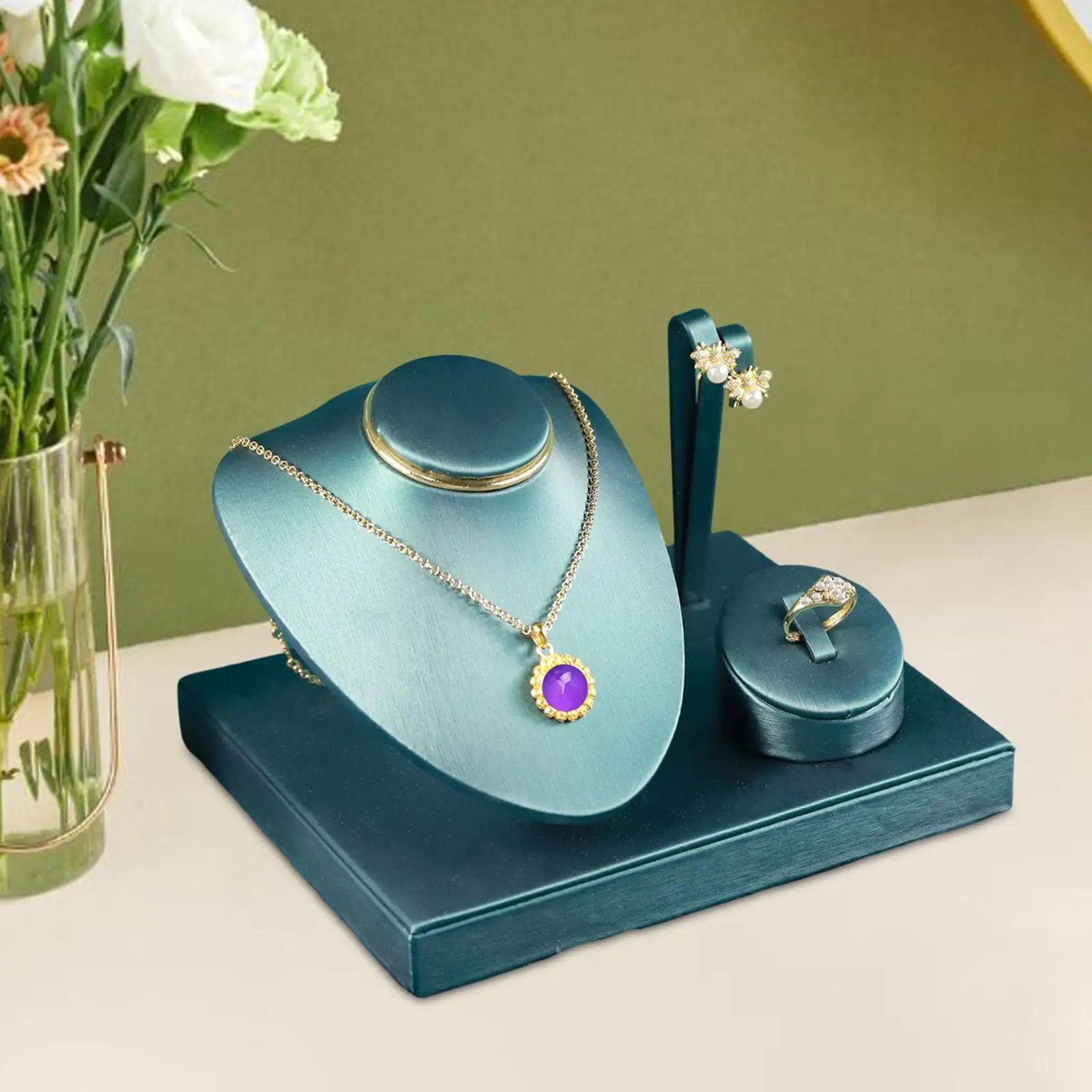 

Necklace Display Stand Storage Organizer Elegant PU Leather Stylish Necklace Bust for Retail Showcase Desktop Girl Trade Show