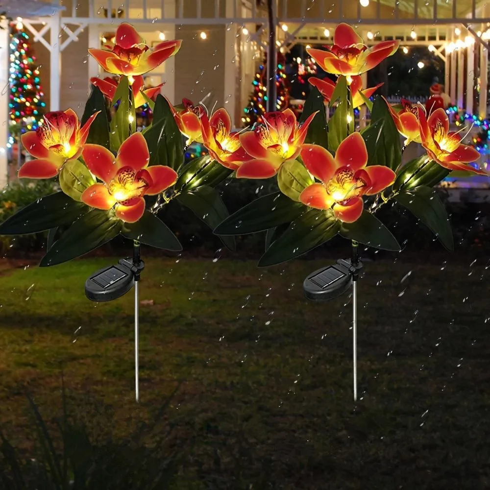 7 Head Solar Orchid Lawn Lamp Outdoor LED Decorative Lights Lamp for Backyard Garden Street Patio Christmas Wedding Decoration