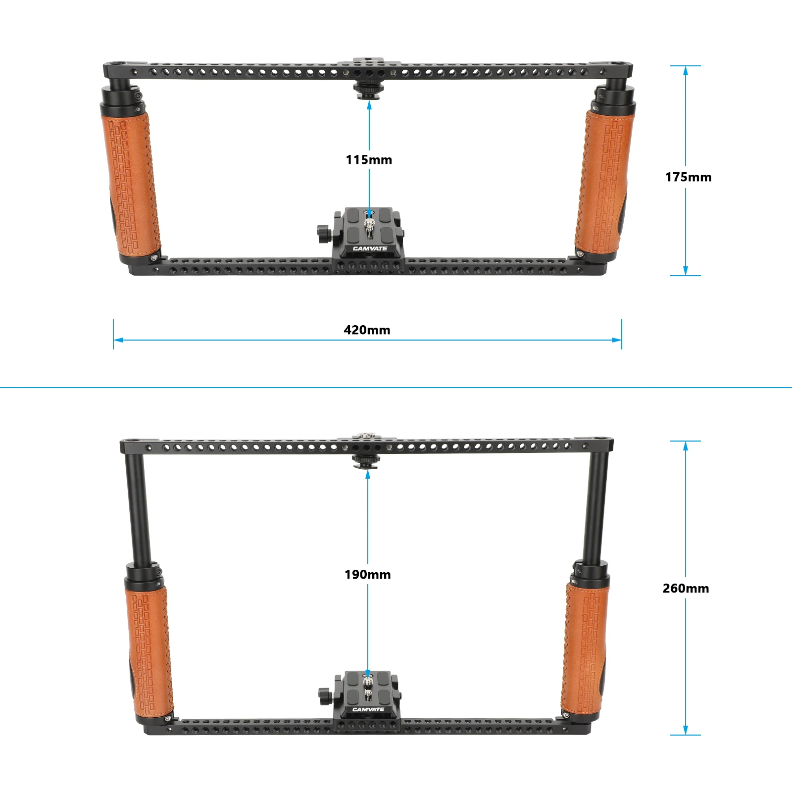 SZRIG Universal Camera Cage with Adjustable Height Leather Handle & Quick Release Manfrotto Plate for Sony Nikon Canon ﻿