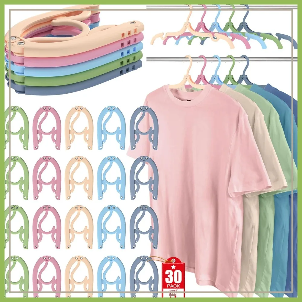 

30 Pack Portable Foldable Travel Hangers, Plastic Clothes Drying Rack for Cruise, Camping, RV, Suitcase, Multicolor