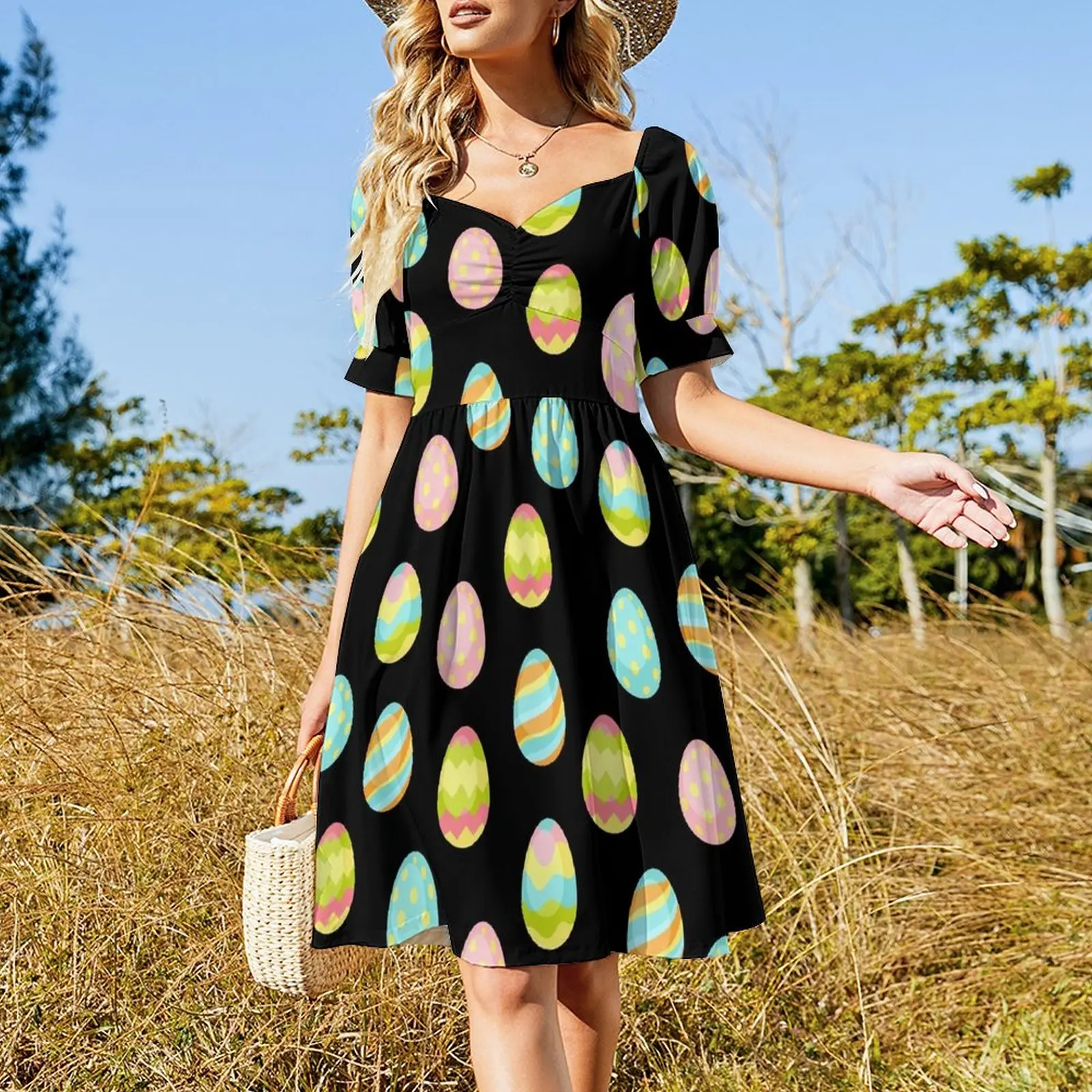 Vestido negro sin mangas de huevos de Pascua para mujer, vestido de noche, ropa de Graduación