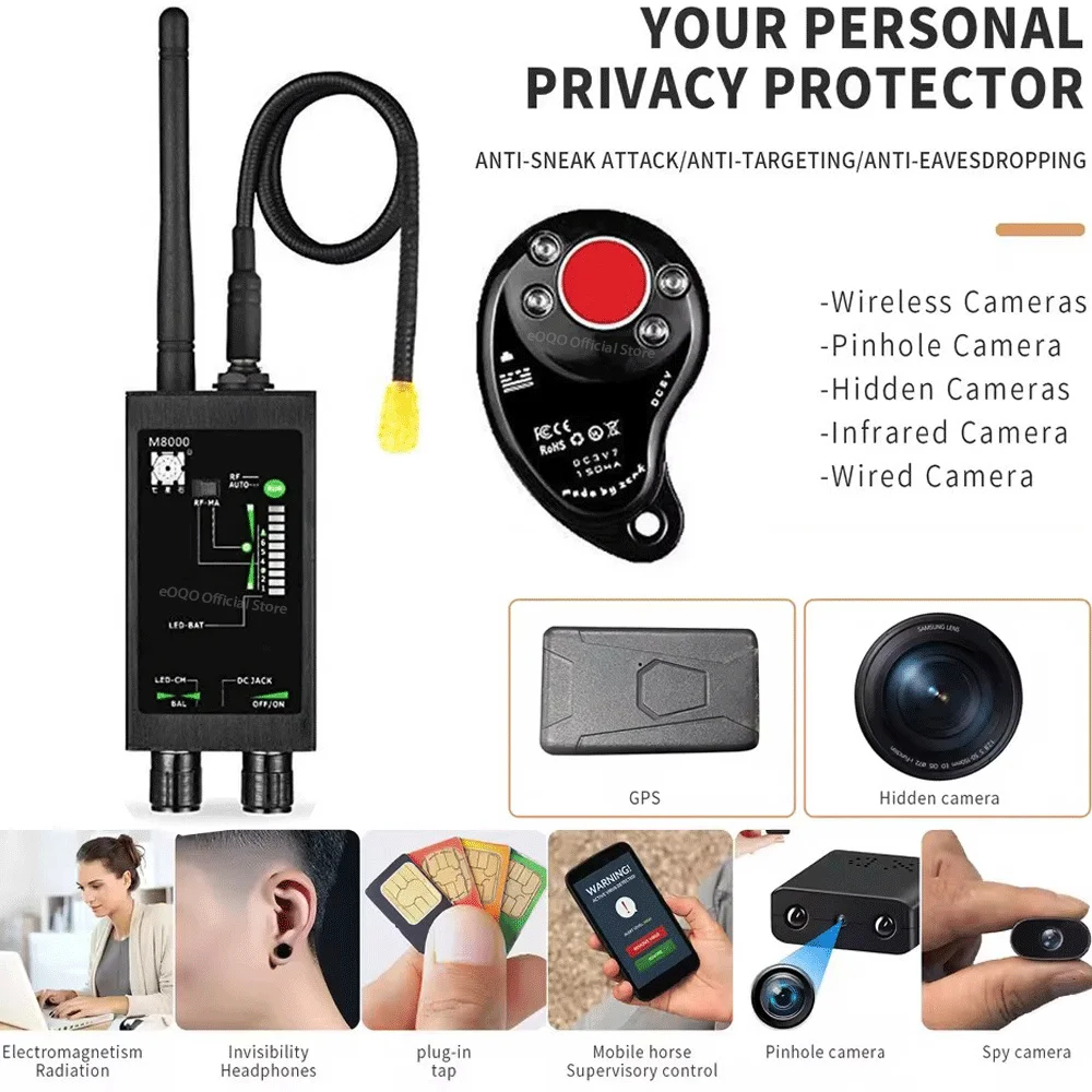 

M8000 Automatic Signal Detectors Wireless RF Signal Detect Anti-spy Candid Camera Lens GSM GPS Scan Finder WiFi Magnetic Scanner