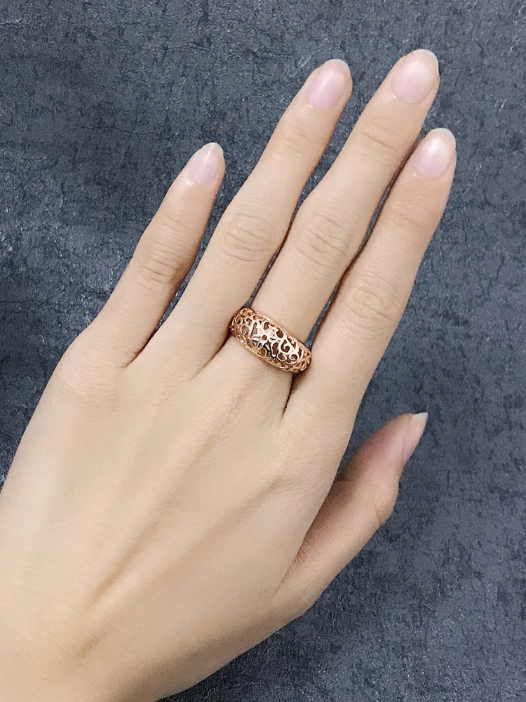 ZHOUYANG Vintage Chunky Ring For Women Hollow Out Flower Hollowing Craft Rose Gold Color Fashion Jewelry Friendship Gift R281 — zdjęcie 2