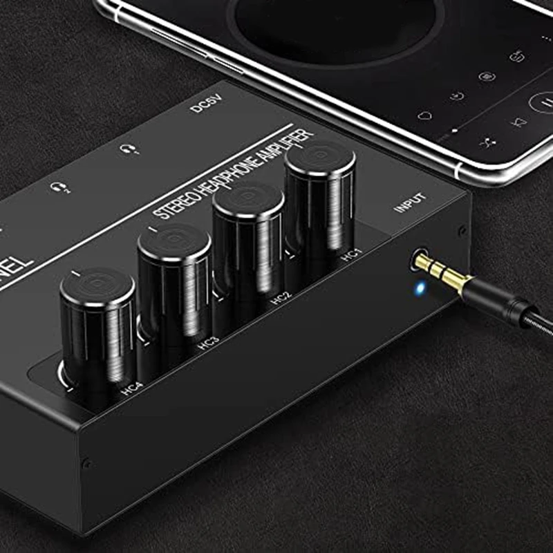 4 Channel Headphone Amplifier Stereo Audio Amp Headphone Splitter With 4 3.5MM Headphone Output And 3.5MM Audio Input