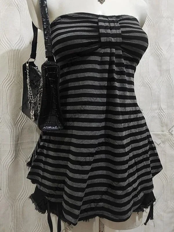 Retro Vintage Gothic Y2K Sexy Stripe Tube Top Vest Top Folded Harem Pants Harajuku Spicy Girl Subculture Trending Bridesmaid