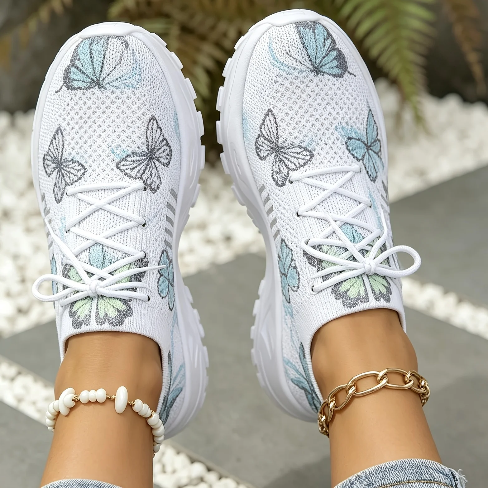 Women butterfly Mesh Sneakers Lightweight Breathable Lace Up Running Shoes Sole Platform Casual Walking Non Slip Sports Shoes