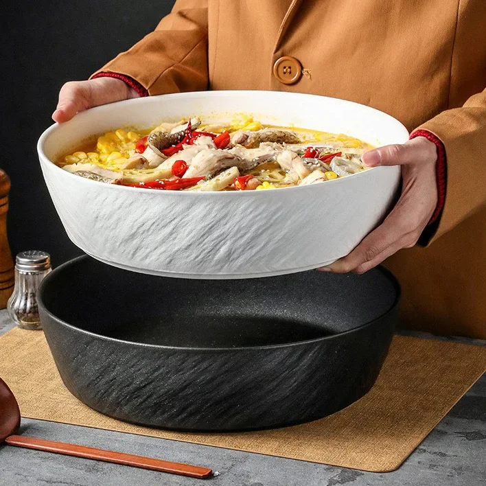 Ceramic Household Bowl Pickled Chinese Cabbage Fish Spicy Hot Pot Special Large Soup Bowl Basin Hotel Commercial Dinner Plates G