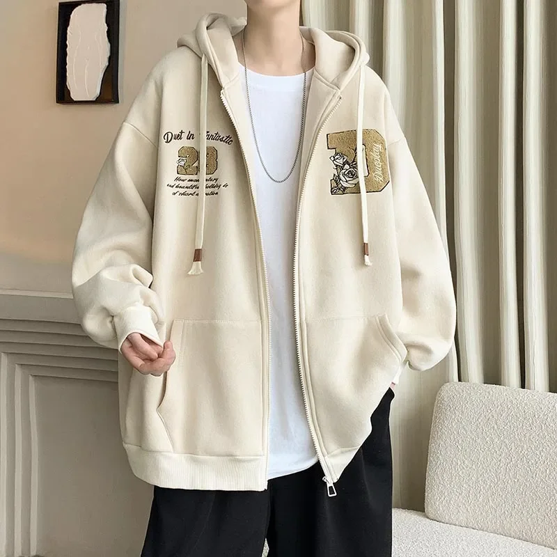 

EBAIHUI Men's Sweatshirt Trend Personalized Embroidery Male Zipper Cardigan Spring Autumn Long Sleeve Hooded Coat Chic Top