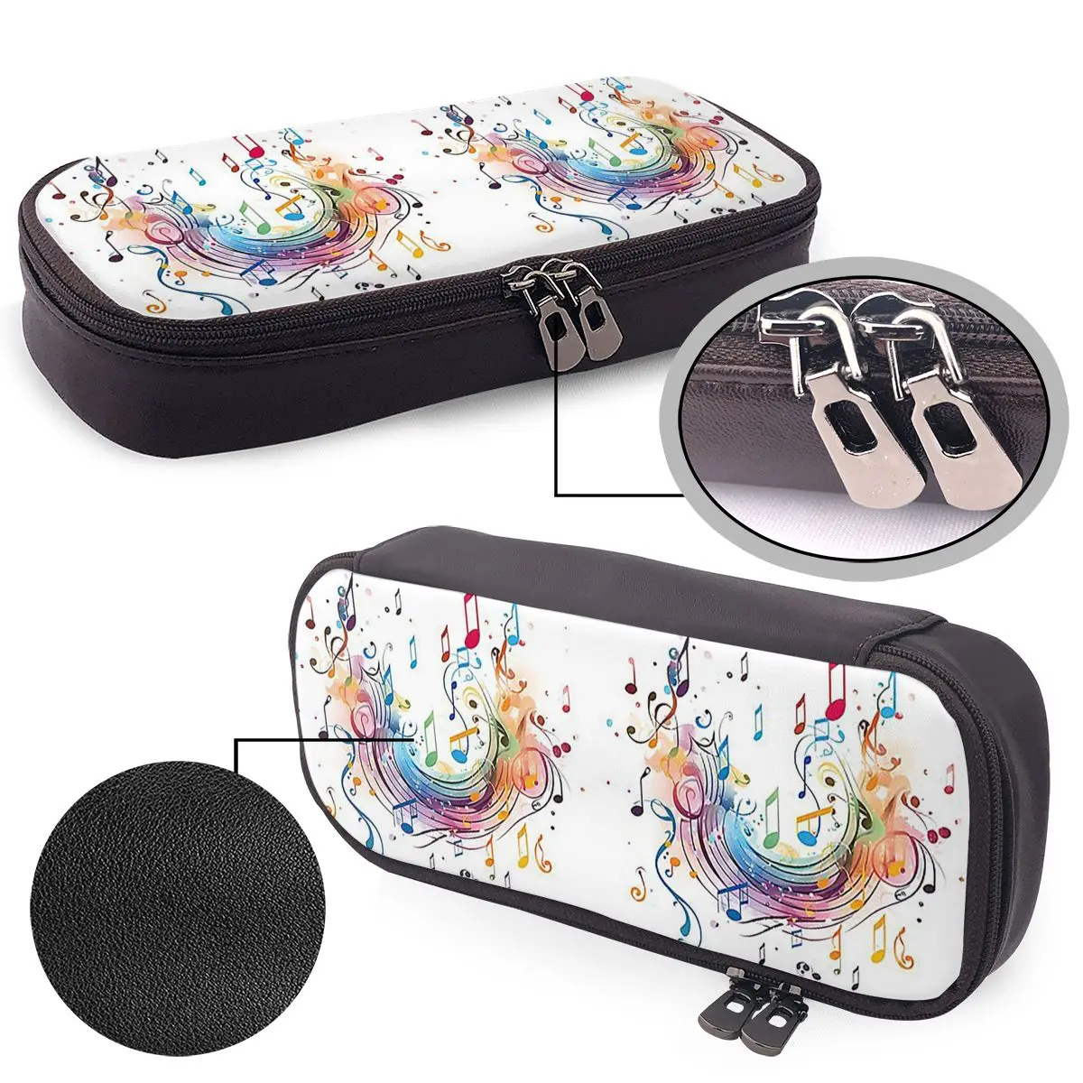 Abstract Piano Keys With Musical Notes Leather Pencil Case for Boys Girls Pen Box Pencil Bag Stationery Supplies Pen Holder Bag
