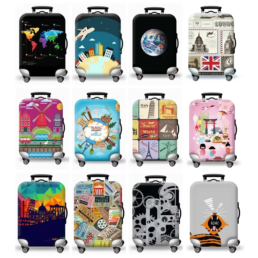 Funda protectora gruesa elástica para equipaje con mapa del mundo, traje con cremallera para bolsa de 18-32 pulgadas, fundas para maleta, cubierta para carrito, accesorios de viaje