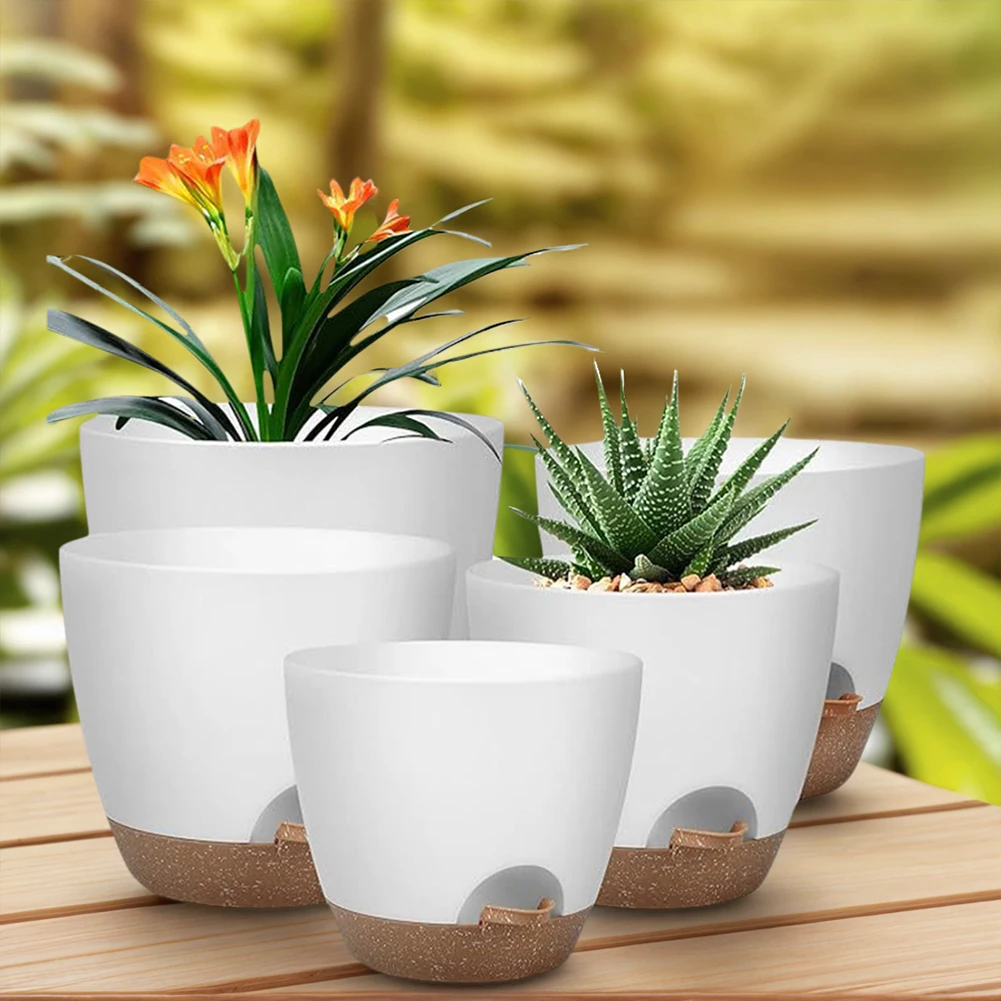 5 pçs plantadores de rega automática com furo de drenagem grande vaso de flores leve auto drenagem vasos para plantas ao ar livre indoor