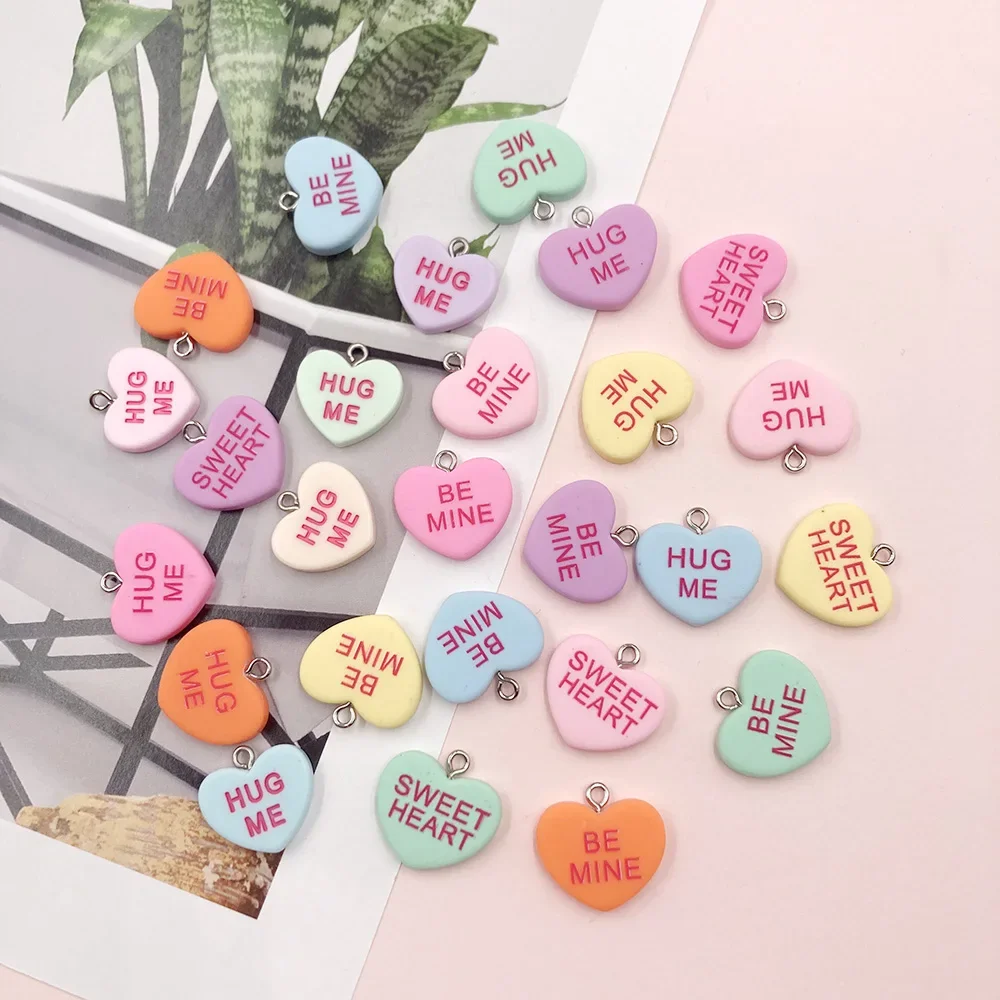 10Pcs Hug Me Sweet Heart Resin Flat back Cabochon Charms Pendants for Jewelry Making Earrings Bracelet Necklace DIY Accessories