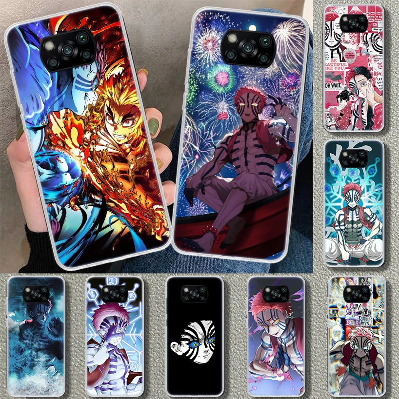 Akaza Kimetsu No Yaiba Anime Phone Case Cover For Xiaomi Poco X6 X5 X4 X3 Nfc F6 Pro F5 F4 Gt F3 F2 F1 M5S M5 M4 M3 M2 Art Coque