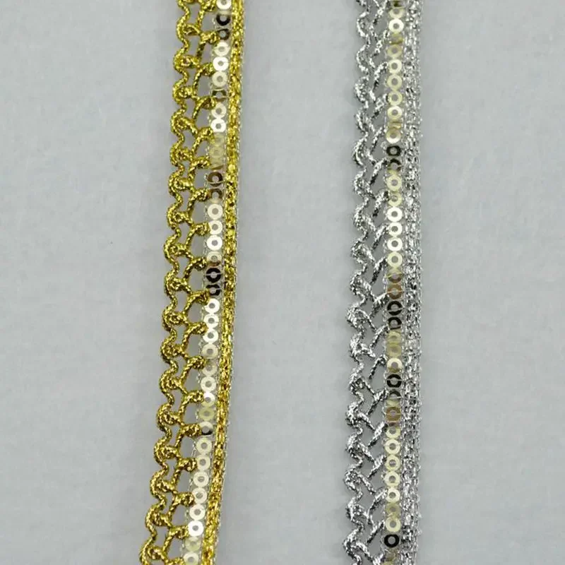 5Meters/16.4Ft Per Pack of New Lace Trim for Clothing Accessories, DIY Curtain Lace, Clothing, Wedding Dresses, Gold Wave Sequin