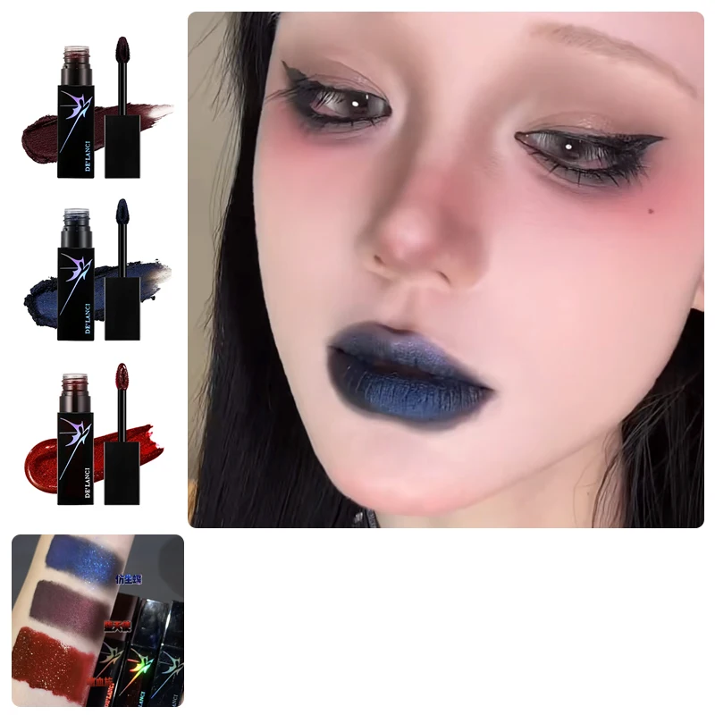 

Матовая помада-мусс De'lanci с высокой пигментацией, стойкая, с шиммером, черно-синяя, большой объем, 10 г