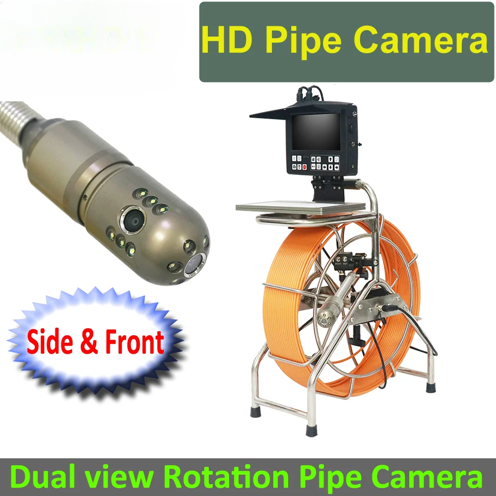 Small Diameter 45mm Rotation Inspection Camera for Sewer Drain Pipe with 60m Cable Length and 8inch Color Screen