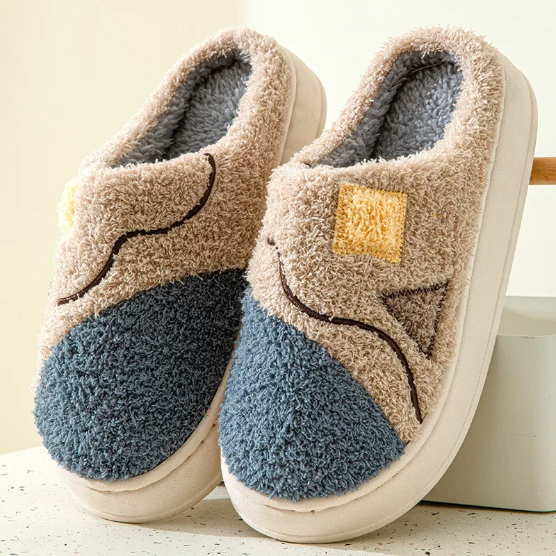 Winter Men Slippers New Women Cotton Slippers Thick Soled Indoor Soft Sole Warm Plush Couple Slippers Home Cotton Shoes