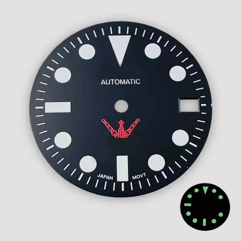 

New 28.5mm S logo NH35 dial, vintage black dial suitable for NH35/NH36 movements, green luminous watch accessory