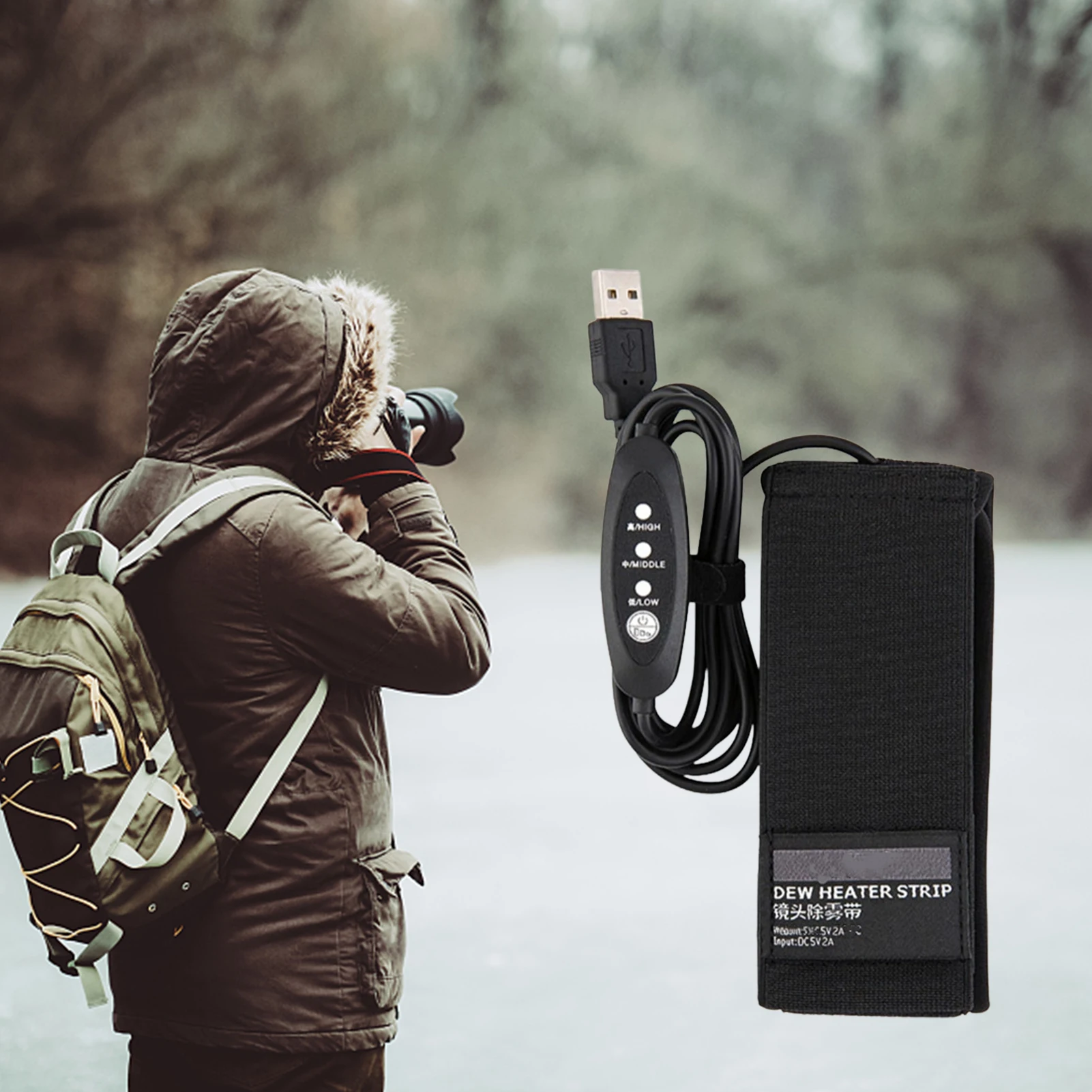 DSLR Camera Lens Dew Heater Strip USB Lens Warmer For Telescopes And Camera Lens Temperature Control Dew Heater