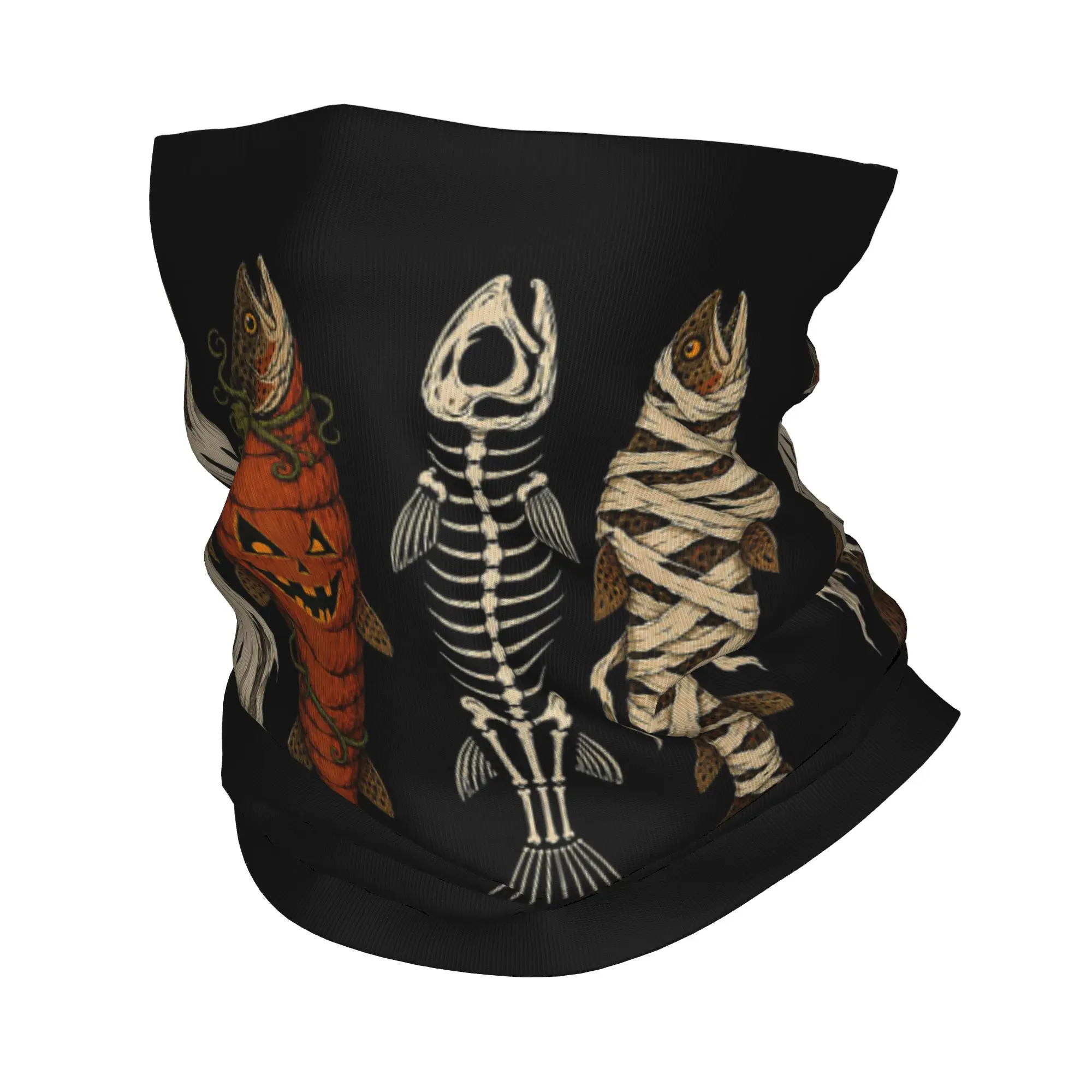 Halloween Trout Fish Ghost Pumpkin Bandana Neck Cover Balaclavas Wrap Scarf Print Skeleton Mummy Headband Multifunctional Adult
