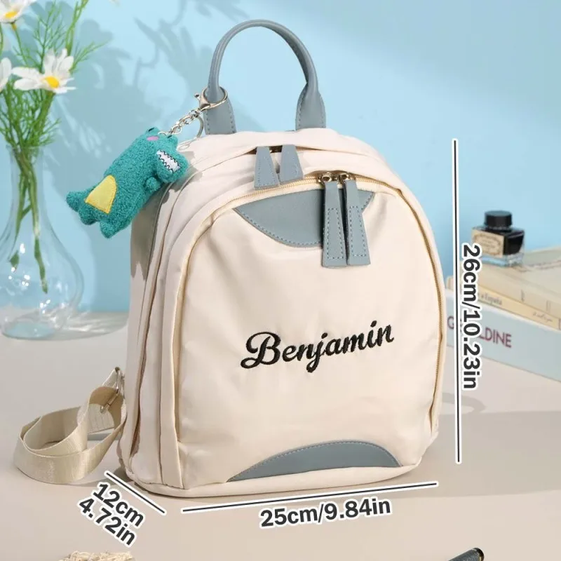 Mochila com bloqueio de cor com nome personalizado, bolsa escolar leve e fofa para meninas, perfeita para escola e passeios casuais