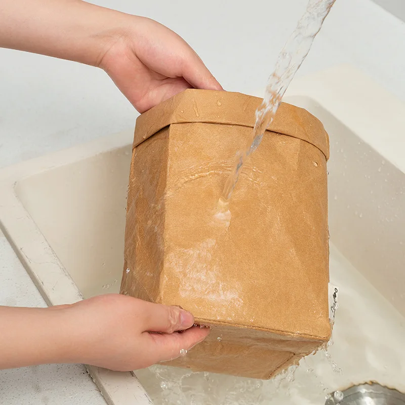 食品グレードの厚手の大型キッチン収納袋多目的洗えるクラフト紙袋冷蔵庫オフィスデスクトップオーガナイザー