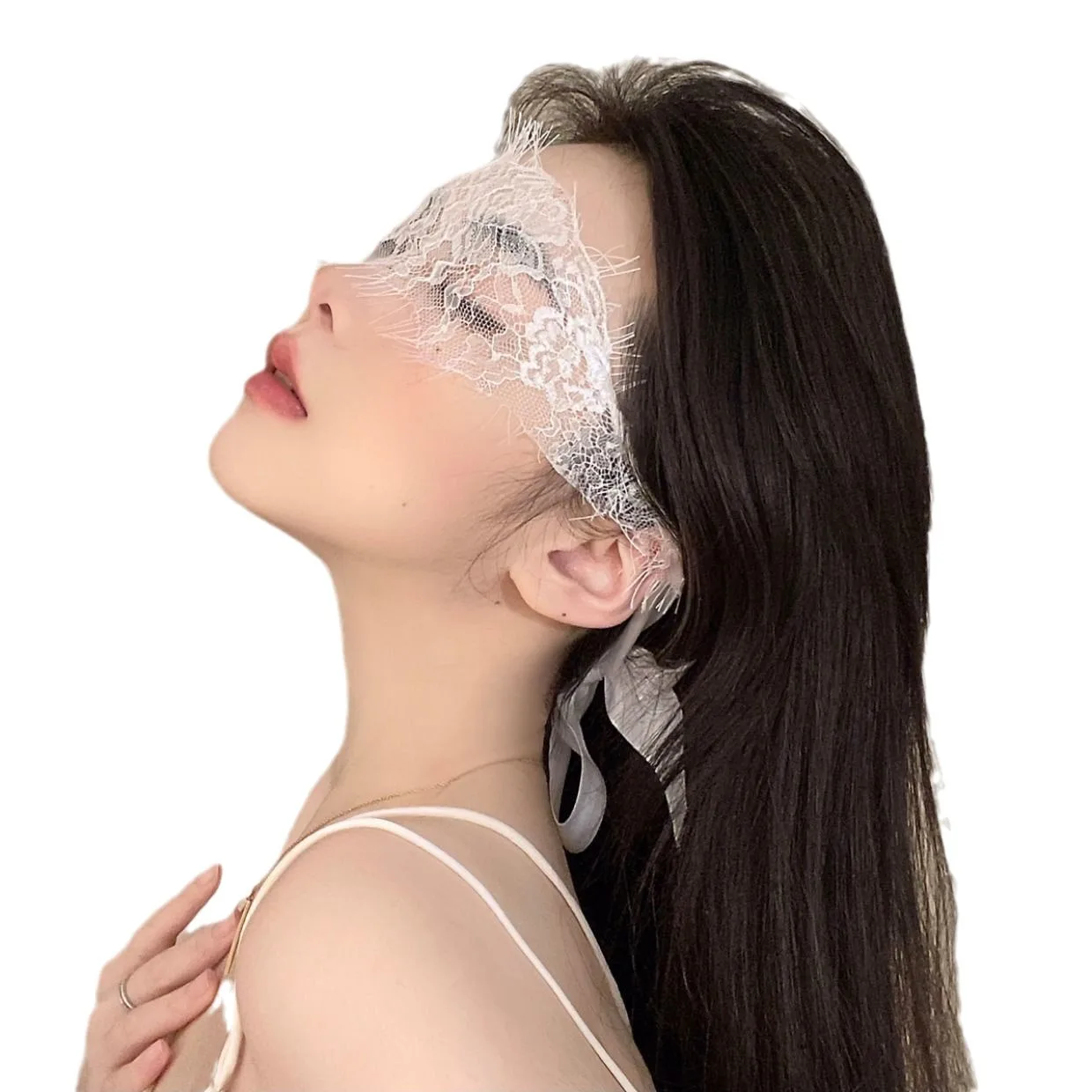 مجموعة BDSM معصوب العينين - قناع عين دانتيل على طراز الملكة، شريط حريري قابل للتعديل وحجاب شفاف للعب اللعوب، اللعب الحسي #4