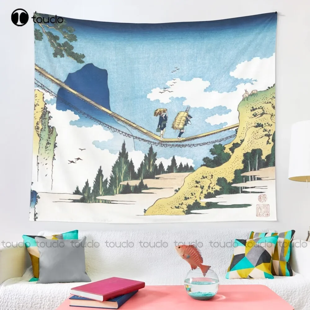 The Suspension Bridge On The Border Of Hida And Etchu Provinces Tapestry Blue Tapestry Custom Decoration Wall Hanging Funny Wall