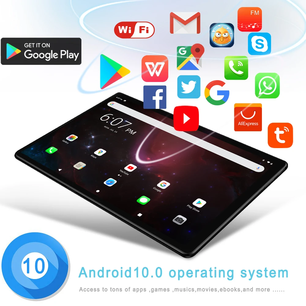 BDF Android10.0 New 10.1 Inch Tablet Pc 64GB ROM Sim Card Network Wi-Fi Phone Tablets Bluetooth Wi-Fi Tablet PC 4GB RAM