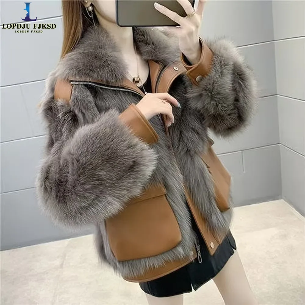 Faux Fox Fur Coats for Women,Korean Jackets,Spliced Overcoat,Female Clothes,Thicken Warm,New ,Winter