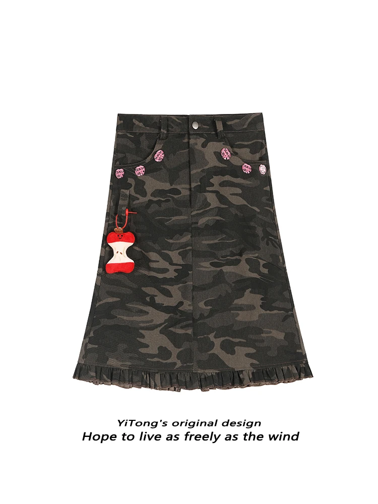 

Retro Camouflage f Skirt Women's High Waist Denim Wrap Fi Tail Midi Skirt Summer Faion Studio Unique Eye Design