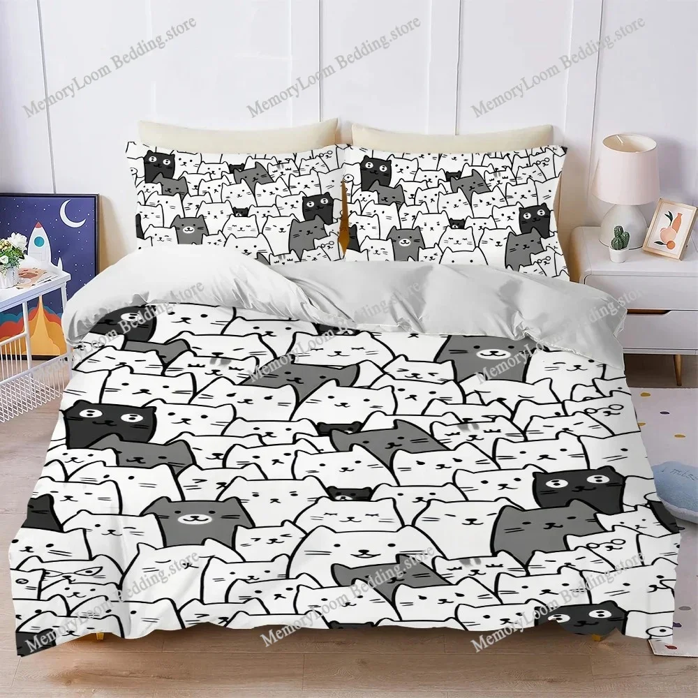 

Cute Cartoon Cats Print Duvet Cover Set Home Style Bedding Soft Laundry Cotton Bed Four Seasons Student Dormitory Home Textile74