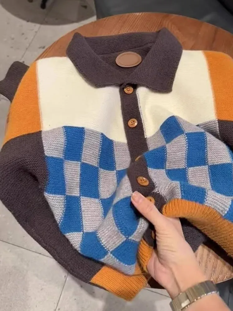 Comfortabel Faionable Vintage gebreide trui met één knop Lang Sve Wool Camere Open vest Kleur Blo Dames Regular Fi...