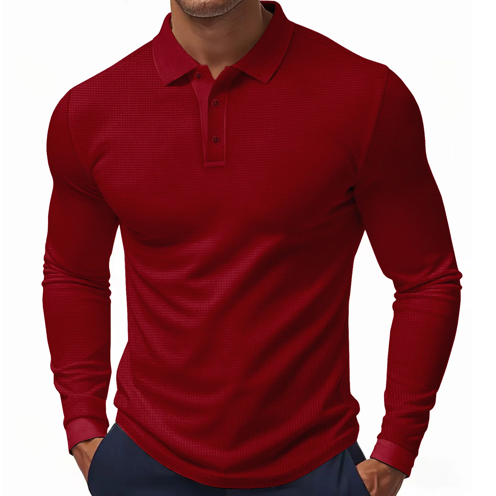 2025ins Men's long sleeved polo shirt Waffle collar T-shirt Casual loose and lightweight pullover Hot sale Men's wear Fashion