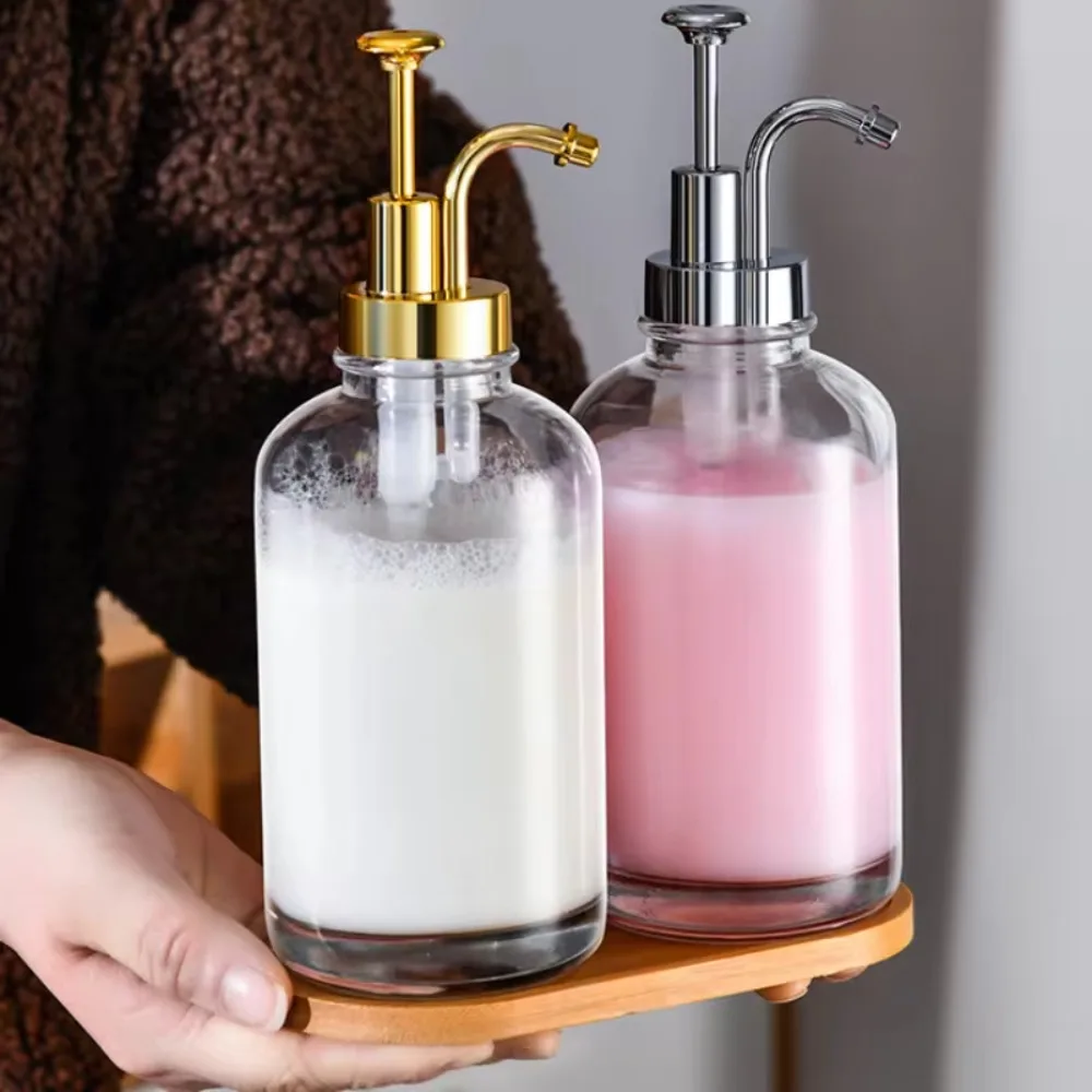 500ml Glass Soap Dispensers Portable Upgraded Pump Hand Soap Dispenser Liquid Container Bottle Fillable Coffee Syrup Dispenser