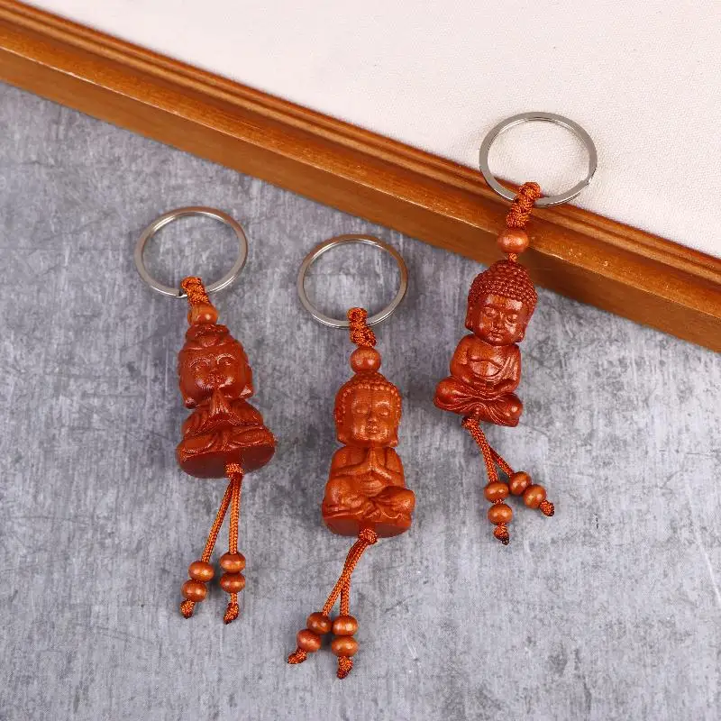 Buddhistischer Anhänger im Ethno-Stil, Schlüsselanhänger aus Holz, Taschenanhänger, Schmuckgeschenk, zum Gebet für Frieden und Glück – Detail 3