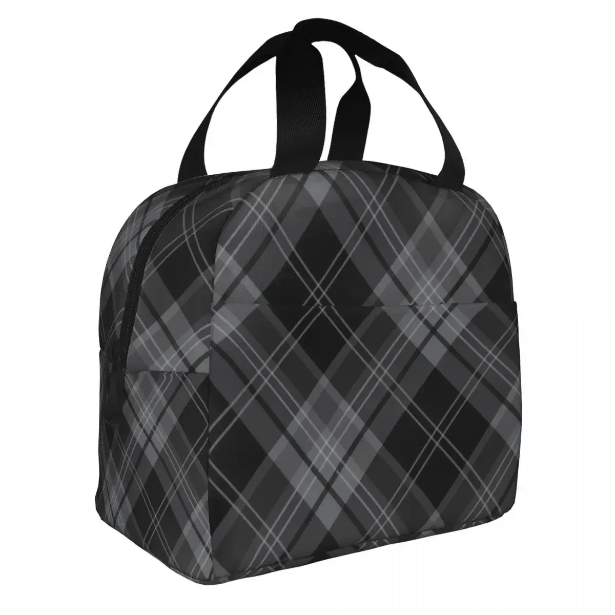 Gray Black Plaid Check Tartan Pattern Insulated Lunch Bags Leakproof Reusable Thermal Bag Tote Lunch Box Outdoor Girl Women