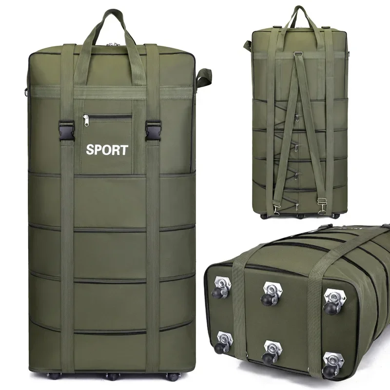 Versatile 5-Layer Folding Travel Bag with Wheels Large Capacity Waterproof Durable Luggage for Trip Weekend Getaways Overnight